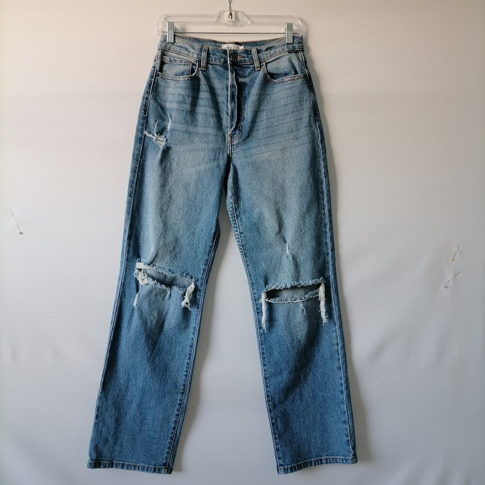 Cello Womens Denim Blue High Rise Distressed Straight Denim Jeans Size 7
